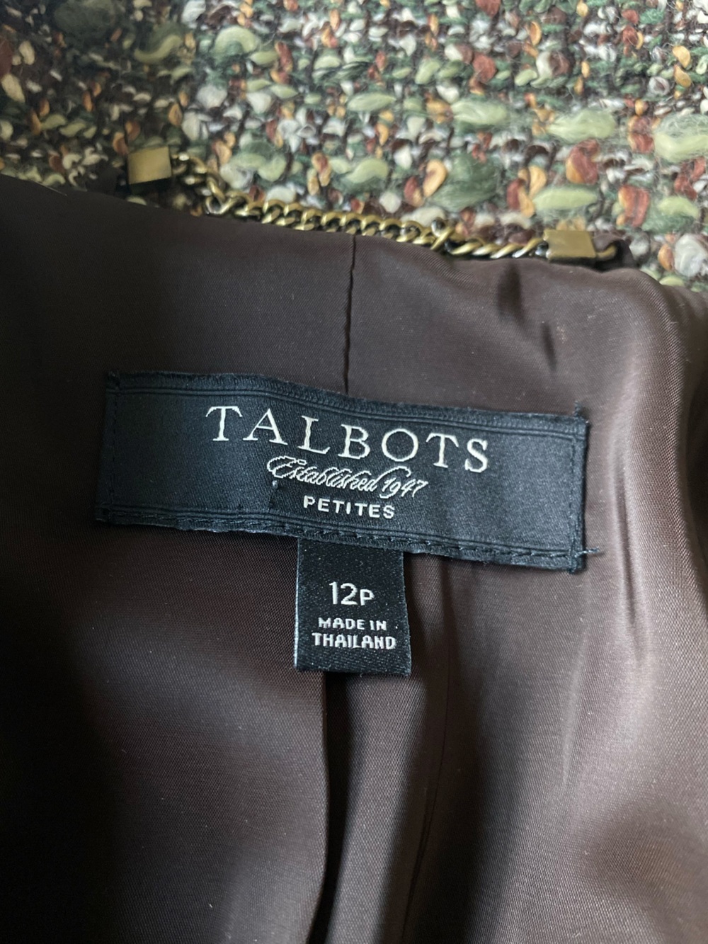 Talbots Tweed Boucle Jacket Brown Green Button Front 12P - Picture 12 of 16